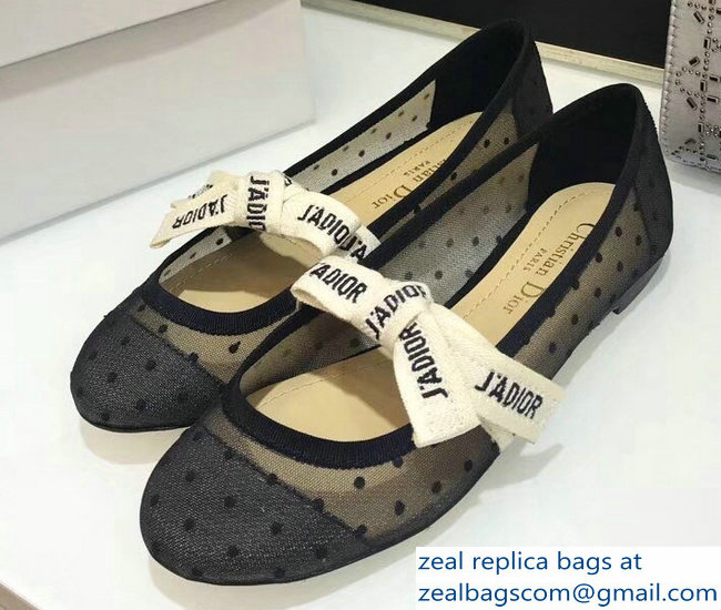Miss Dior J'Adior And Bow Ribbon Ballet Pumps Dotted Swiss Tulle Black 2019