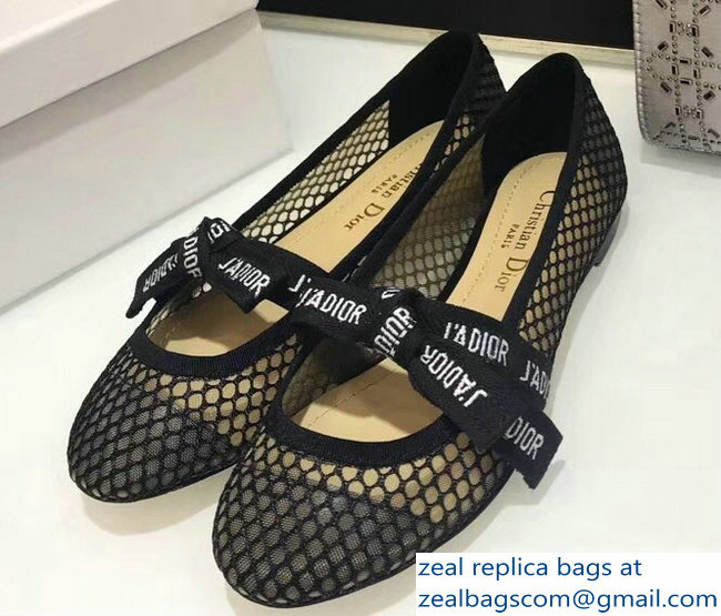 Miss Dior J'Adior And Bow Ribbon Ballet Pumps Mesh Black 2019 - Click Image to Close