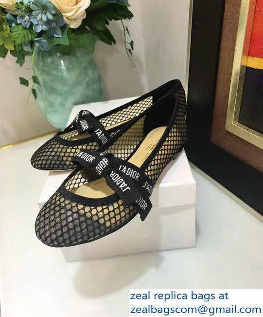 Miss Dior J'Adior And Bow Ribbon Ballet Pumps Mesh Black 2019 - Click Image to Close