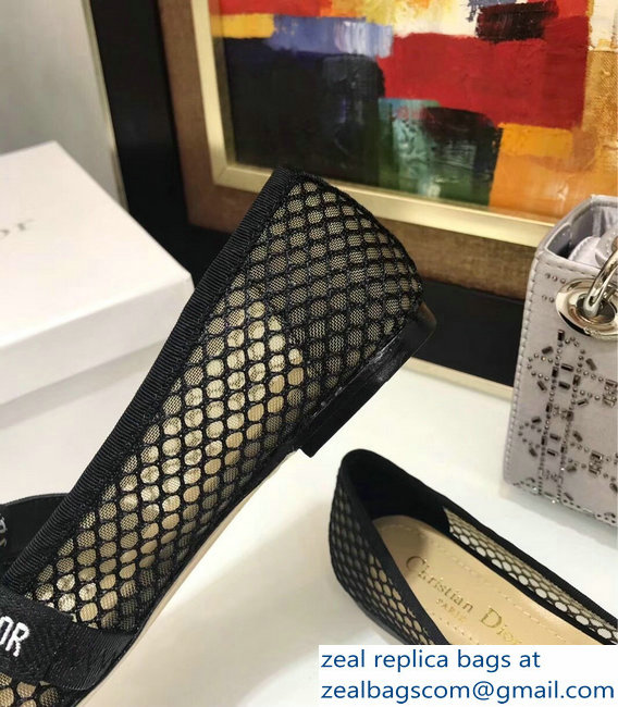 Miss Dior J'Adior And Bow Ribbon Ballet Pumps Mesh Black 2019 - Click Image to Close