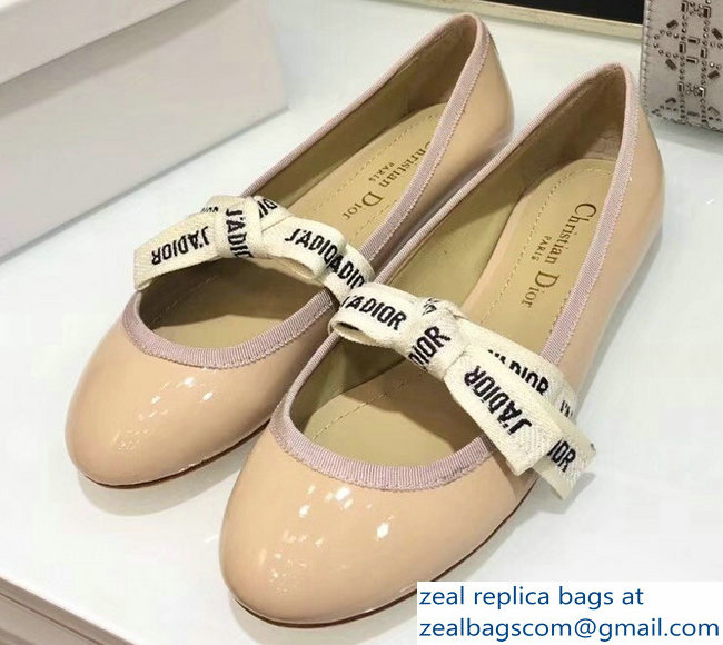 Miss Dior J'Adior And Bow Ribbon Ballet Pumps Patent Apricot 2019 - Click Image to Close