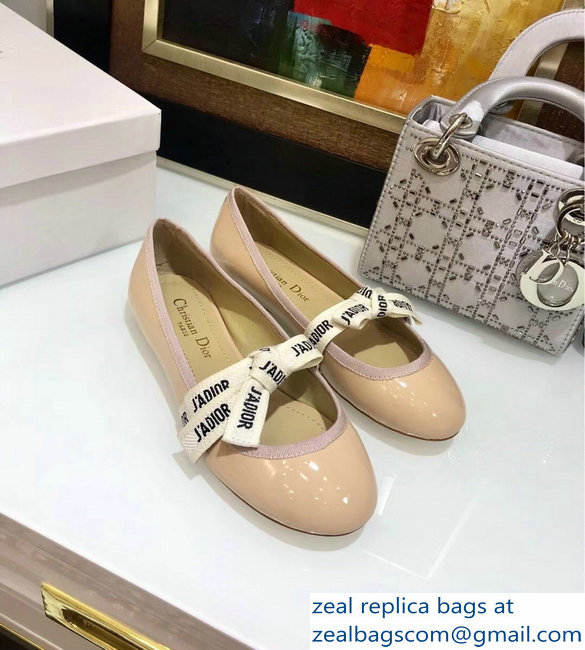 Miss Dior J'Adior And Bow Ribbon Ballet Pumps Patent Apricot 2019 - Click Image to Close