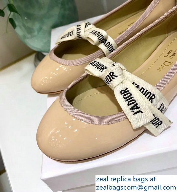 Miss Dior J'Adior And Bow Ribbon Ballet Pumps Patent Apricot 2019 - Click Image to Close