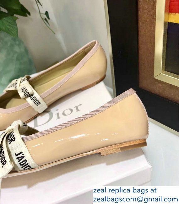 Miss Dior J'Adior And Bow Ribbon Ballet Pumps Patent Apricot 2019