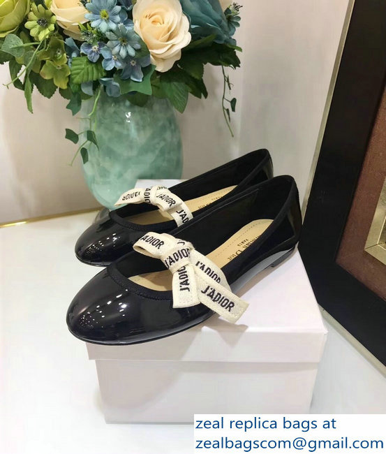 Miss Dior J'Adior And Bow Ribbon Ballet Pumps Patent Black 2019 - Click Image to Close