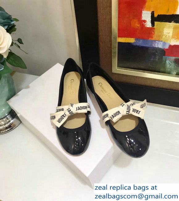 Miss Dior J'Adior And Bow Ribbon Ballet Pumps Patent Black 2019