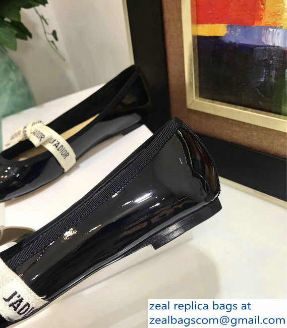 Miss Dior J'Adior And Bow Ribbon Ballet Pumps Patent Black 2019 - Click Image to Close