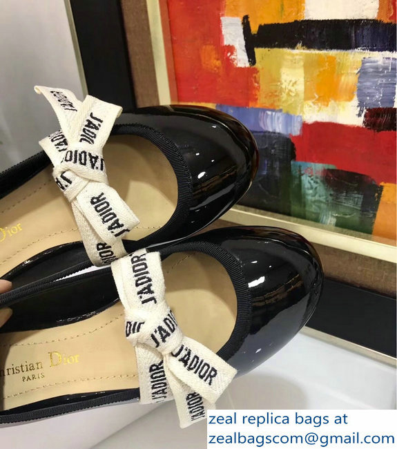 Miss Dior J'Adior And Bow Ribbon Ballet Pumps Patent Black 2019 - Click Image to Close