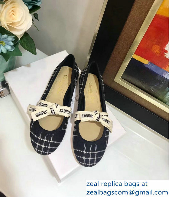 Miss Dior J'Adior And Bow Ribbon Ballet Pumps Tartan Fabric Black/White 2019