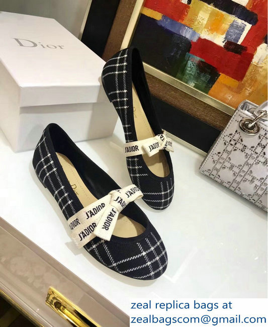 Miss Dior J'Adior And Bow Ribbon Ballet Pumps Tartan Fabric Black/White 2019 - Click Image to Close