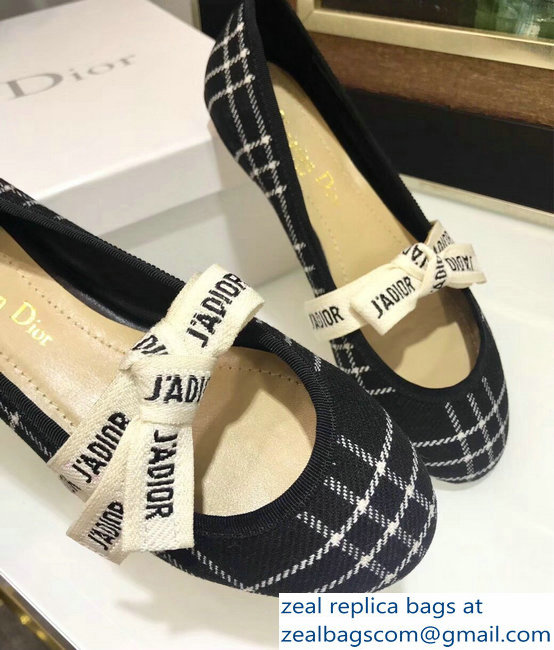 Miss Dior J'Adior And Bow Ribbon Ballet Pumps Tartan Fabric Black/White 2019 - Click Image to Close