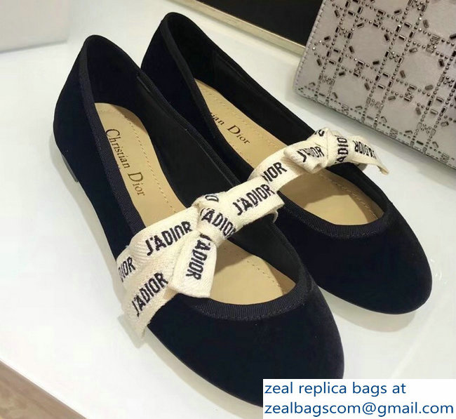 Miss Dior J'Adior And Bow Ribbon Ballet Pumps Velvet Black 2019 - Click Image to Close