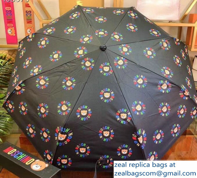 Moschino All Over Teddy Bear and Logo Print Umbrella Black - Click Image to Close