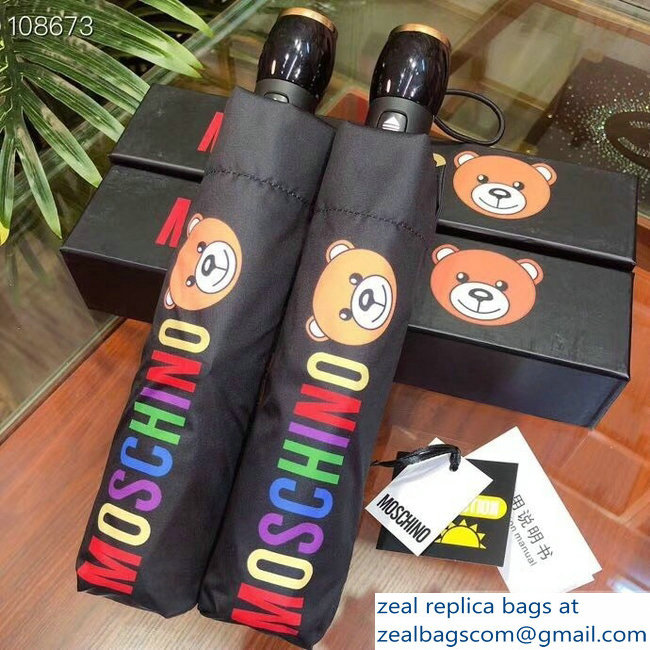 Moschino All Over Teddy Bear and Logo Print Umbrella Black