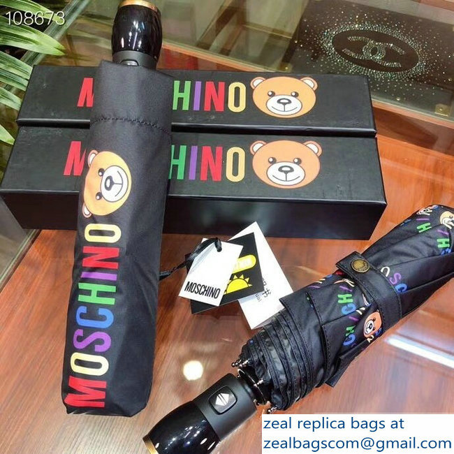 Moschino All Over Teddy Bear and Logo Print Umbrella Black