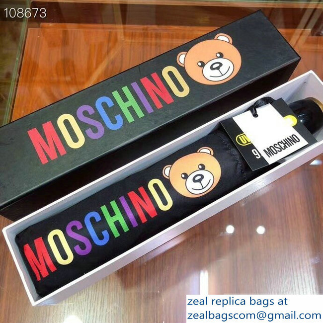 Moschino All Over Teddy Bear and Logo Print Umbrella Black
