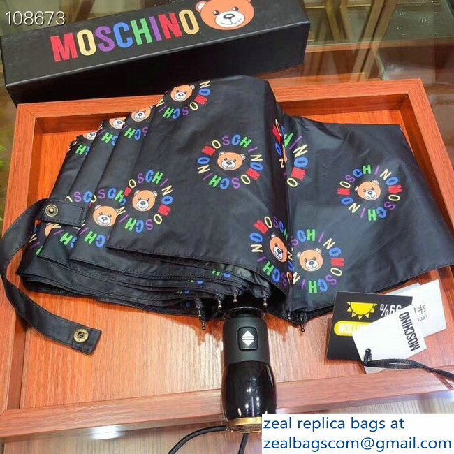 Moschino All Over Teddy Bear and Logo Print Umbrella Black