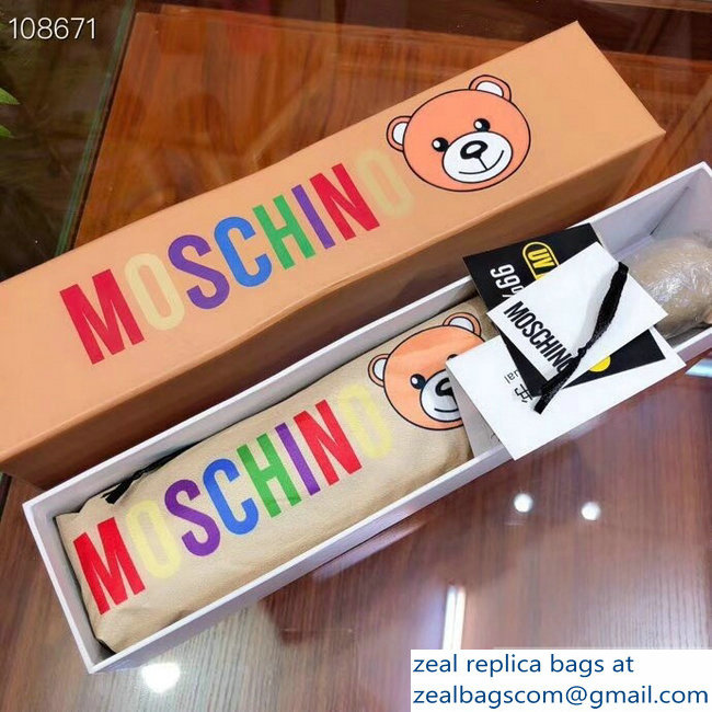 Moschino All Over Teddy Bear and Logo Print Umbrella Creamy - Click Image to Close