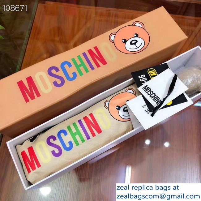 Moschino All Over Teddy Bear and Logo Print Umbrella Creamy