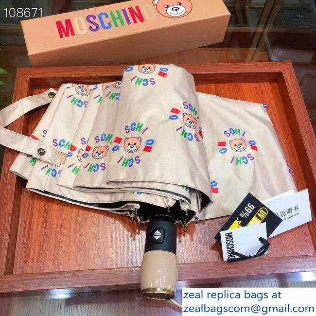 Moschino All Over Teddy Bear and Logo Print Umbrella Creamy