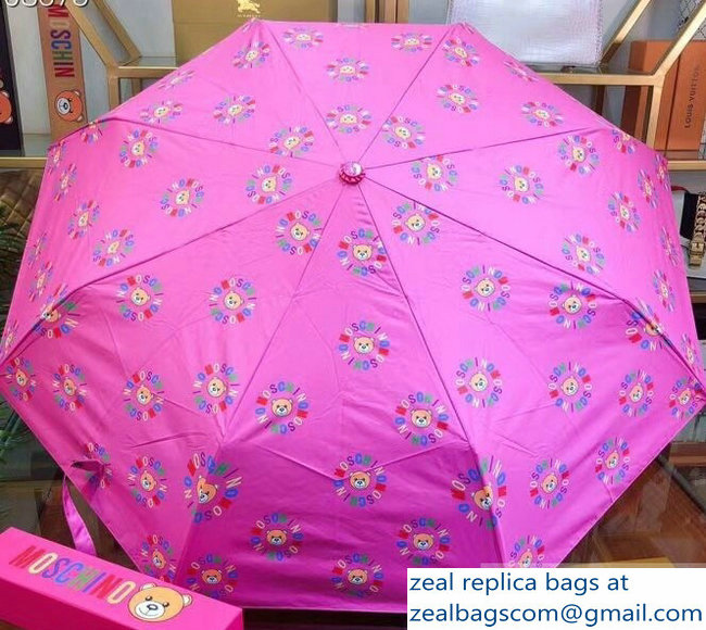 Moschino All Over Teddy Bear and Logo Print Umbrella Fuchsia - Click Image to Close