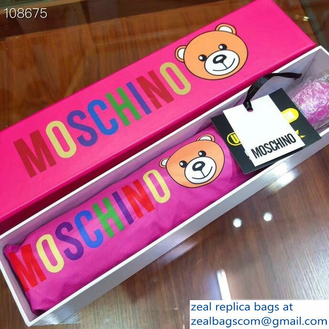 Moschino All Over Teddy Bear and Logo Print Umbrella Fuchsia - Click Image to Close