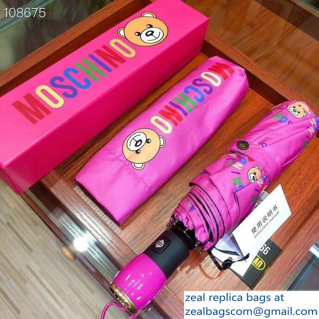 Moschino All Over Teddy Bear and Logo Print Umbrella Fuchsia - Click Image to Close