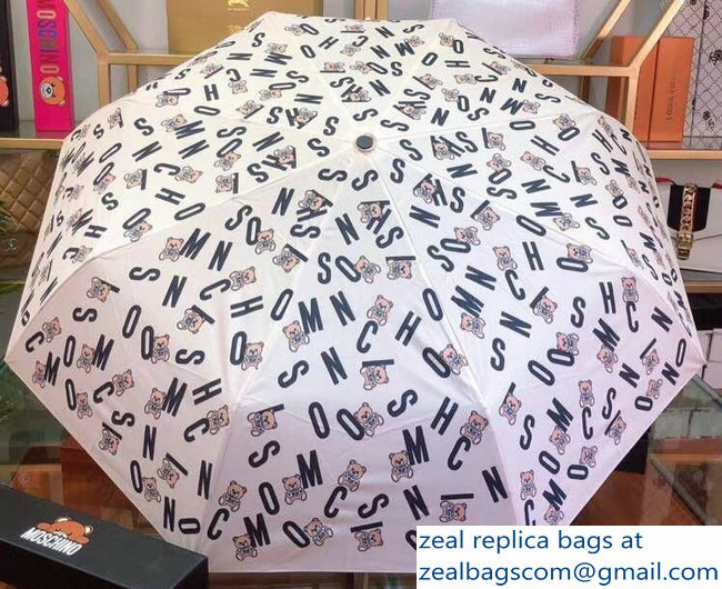 Moschino Teddy Bear Print Umbrella All Over Logo Creamy