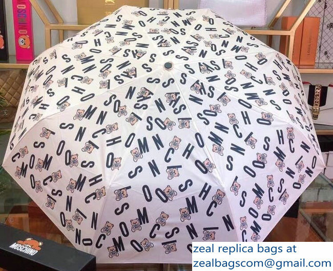 Moschino Teddy Bear Print Umbrella All Over Logo Creamy - Click Image to Close