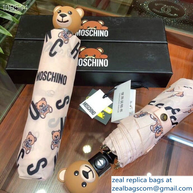 Moschino Teddy Bear Print Umbrella All Over Logo Creamy