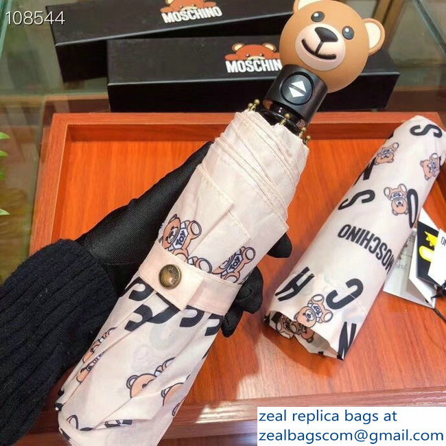 Moschino Teddy Bear Print Umbrella All Over Logo Creamy