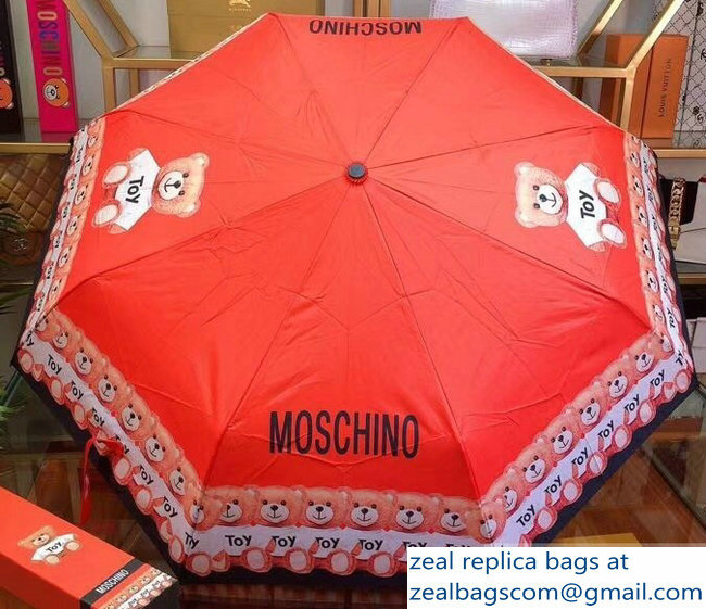 Moschino Toy Teddy Bear and Logo Print Umbrella Red - Click Image to Close