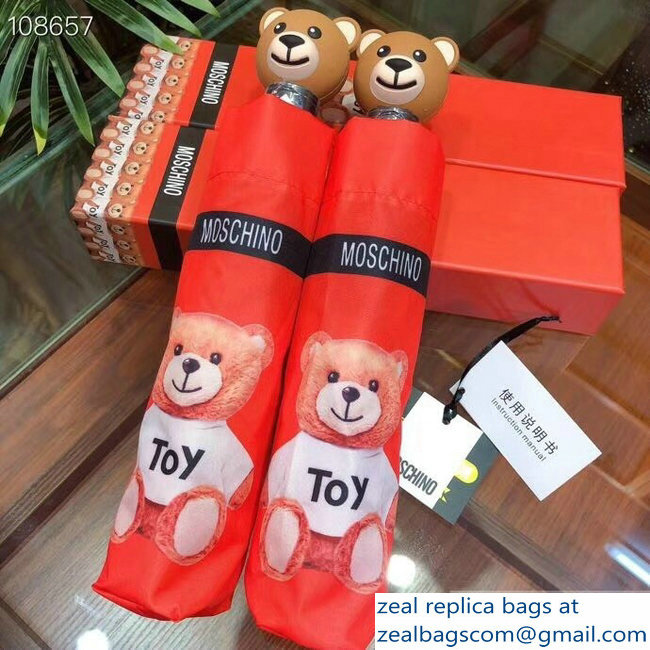 Moschino Toy Teddy Bear and Logo Print Umbrella Red