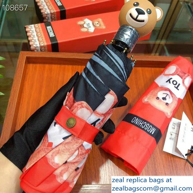Moschino Toy Teddy Bear and Logo Print Umbrella Red