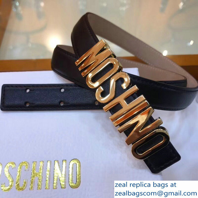Moschino Width 2cm Leather Belt Black With Logo - Click Image to Close
