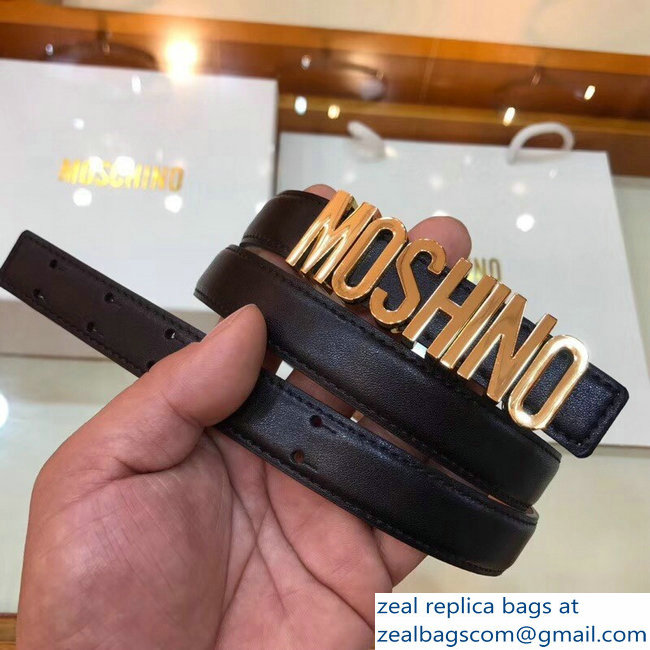 Moschino Width 2cm Leather Belt Black With Logo - Click Image to Close