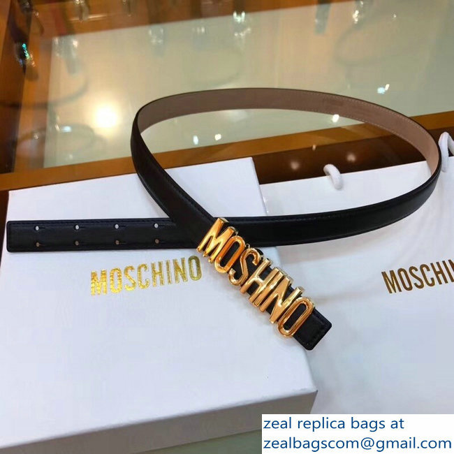 Moschino Width 2cm Leather Belt Black With Logo - Click Image to Close