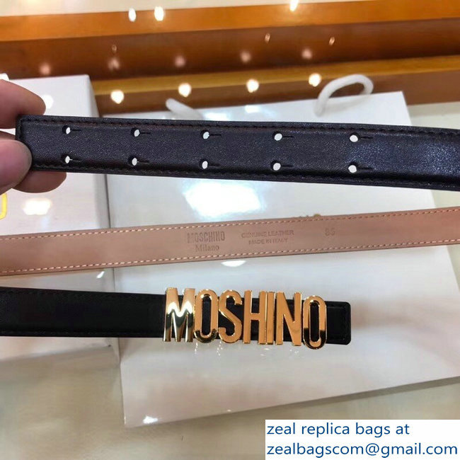 Moschino Width 2cm Leather Belt Black With Logo - Click Image to Close