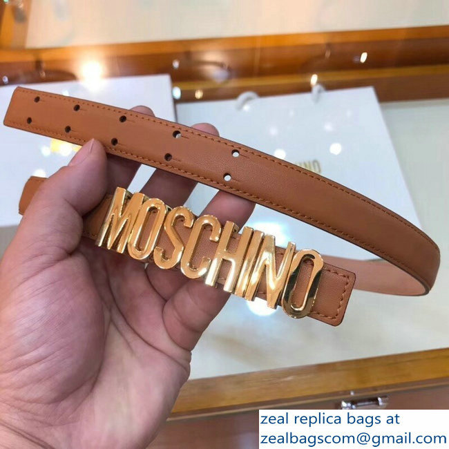 Moschino Width 2cm Leather Belt Brown With Logo - Click Image to Close