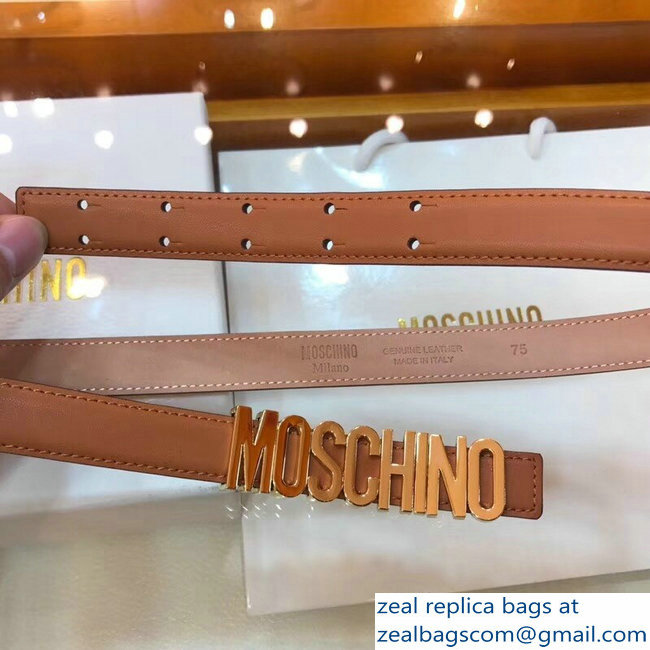 Moschino Width 2cm Leather Belt Brown With Logo - Click Image to Close