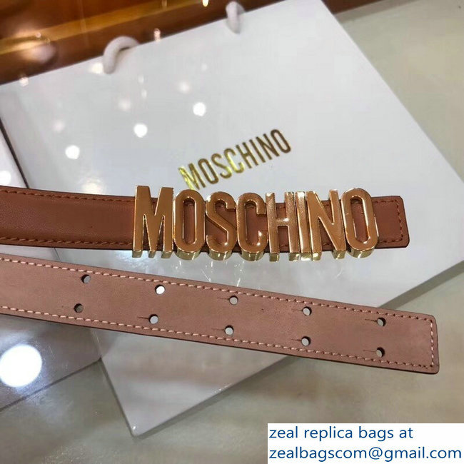 Moschino Width 2cm Leather Belt Brown With Logo - Click Image to Close