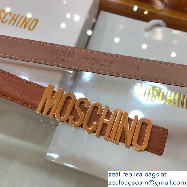 Moschino Width 2cm Leather Belt Brown With Logo - Click Image to Close
