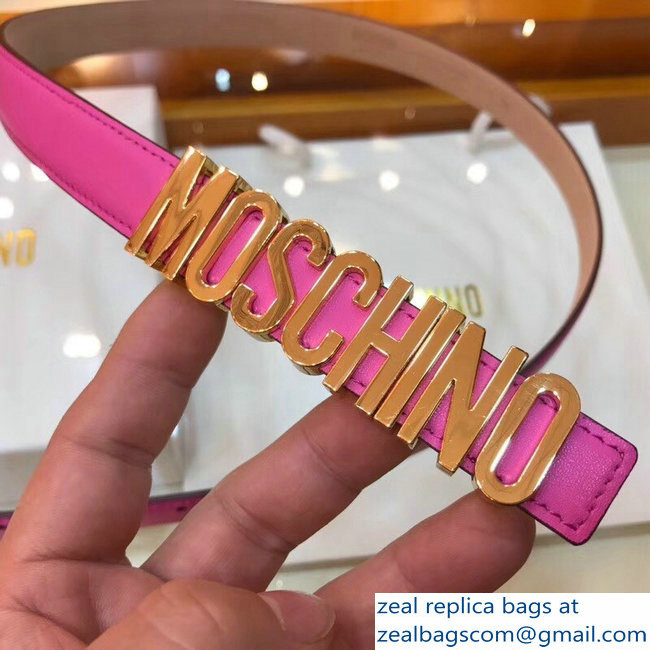 Moschino Width 2cm Leather Belt Fuchsia With Logo - Click Image to Close