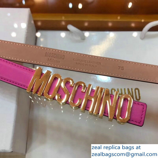 Moschino Width 2cm Leather Belt Fuchsia With Logo - Click Image to Close