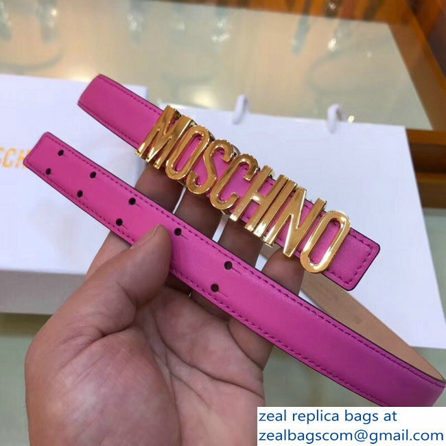 Moschino Width 2cm Leather Belt Fuchsia With Logo - Click Image to Close