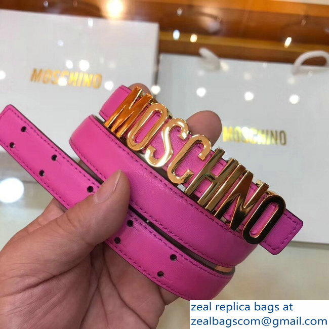 Moschino Width 2cm Leather Belt Fuchsia With Logo - Click Image to Close