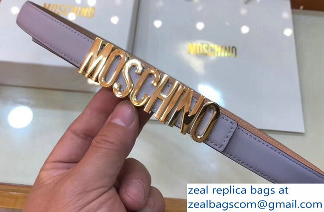 Moschino Width 2cm Leather Belt Light Gray With Logo - Click Image to Close