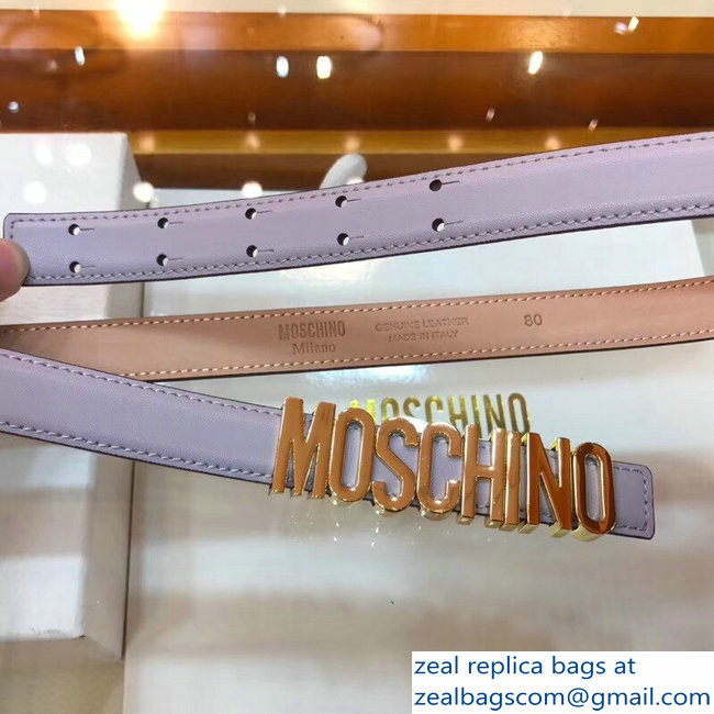 Moschino Width 2cm Leather Belt Light Gray With Logo - Click Image to Close