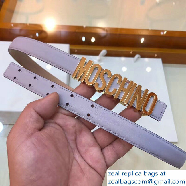 Moschino Width 2cm Leather Belt Light Gray With Logo - Click Image to Close