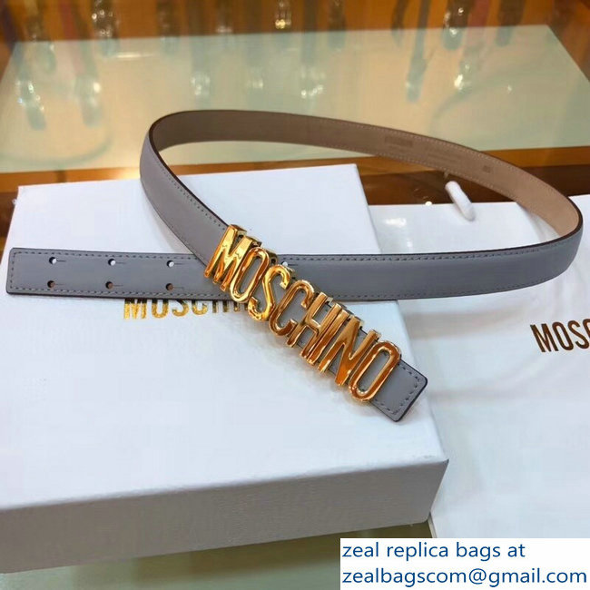 Moschino Width 2cm Leather Belt Light Gray With Logo - Click Image to Close